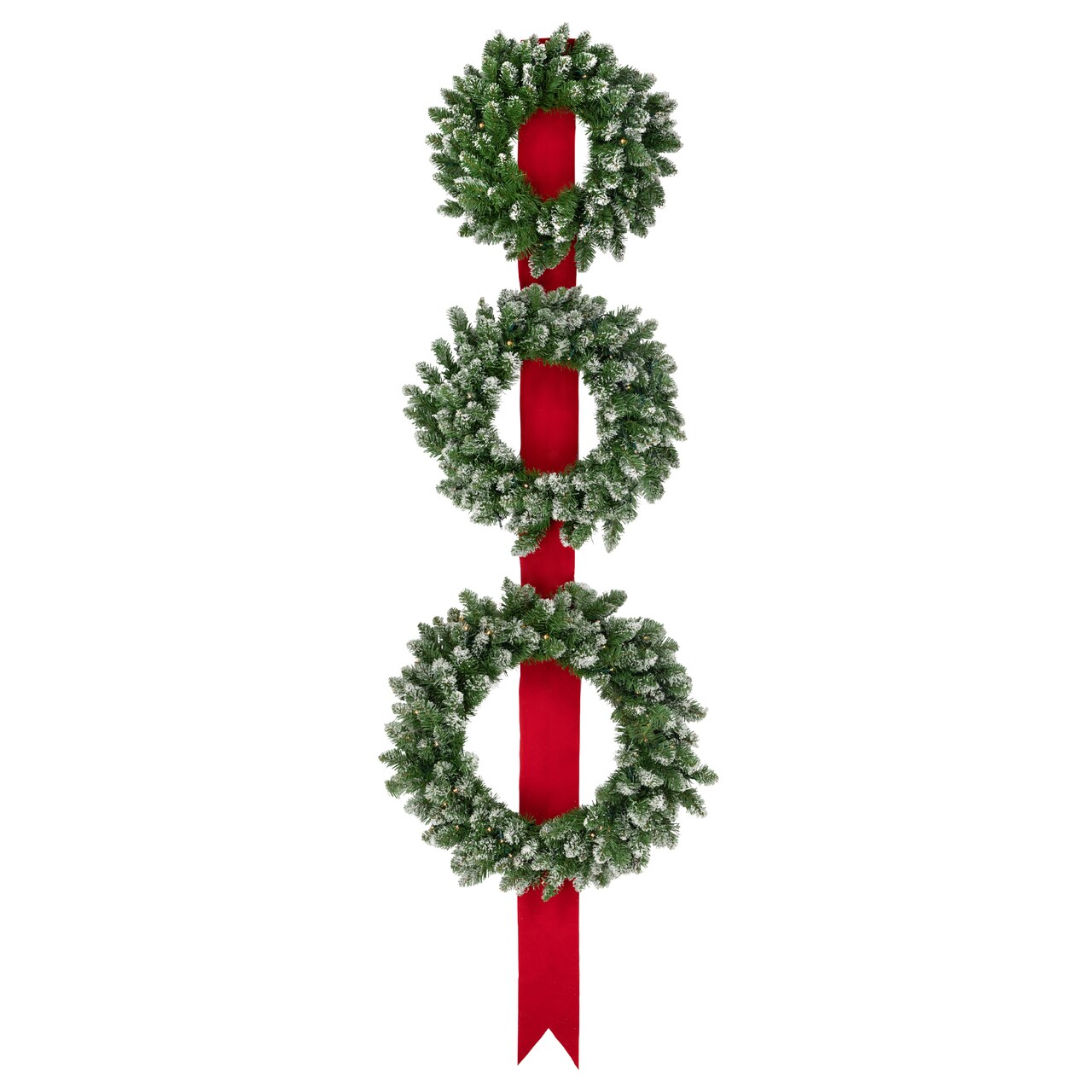 Northlight Set of 3 Pre-Lit B/O Flocked Wreaths on Red Ribbon Christmas Decoration, 6.5&#x27;